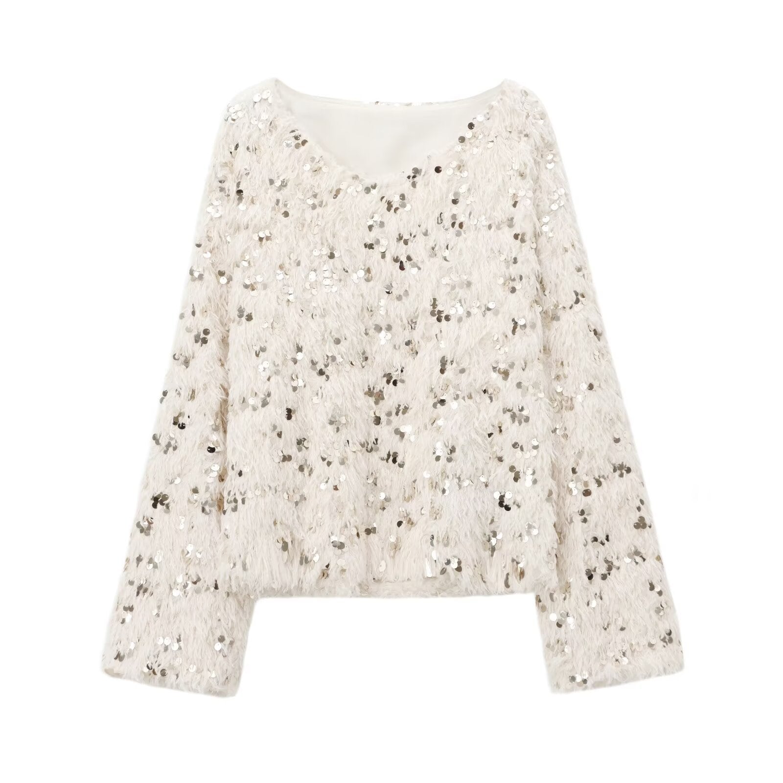 Dam Tröja Rundhalsad med Paljetter 100% Akryl 1