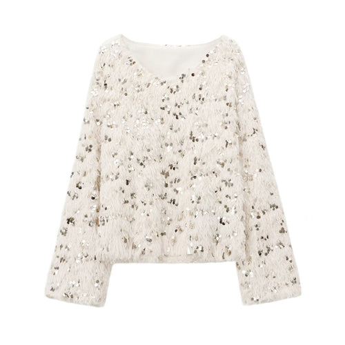 Dam Tröja Rundhalsad med Paljetter 100% Akryl 1