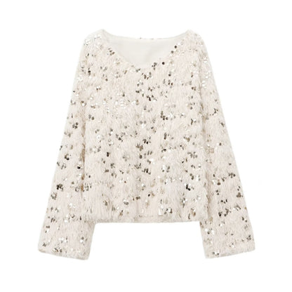 Dam Tröja Rundhalsad med Paljetter 100% Akryl 3