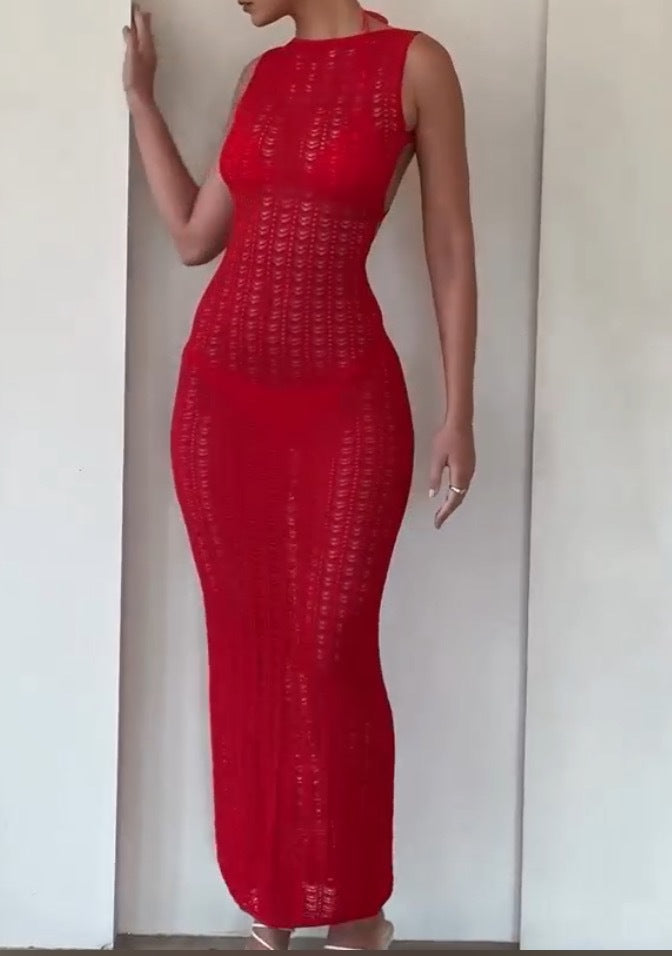 Kvinnors Axelfri Klänning Blommönster Stickad Lång Kjol-4