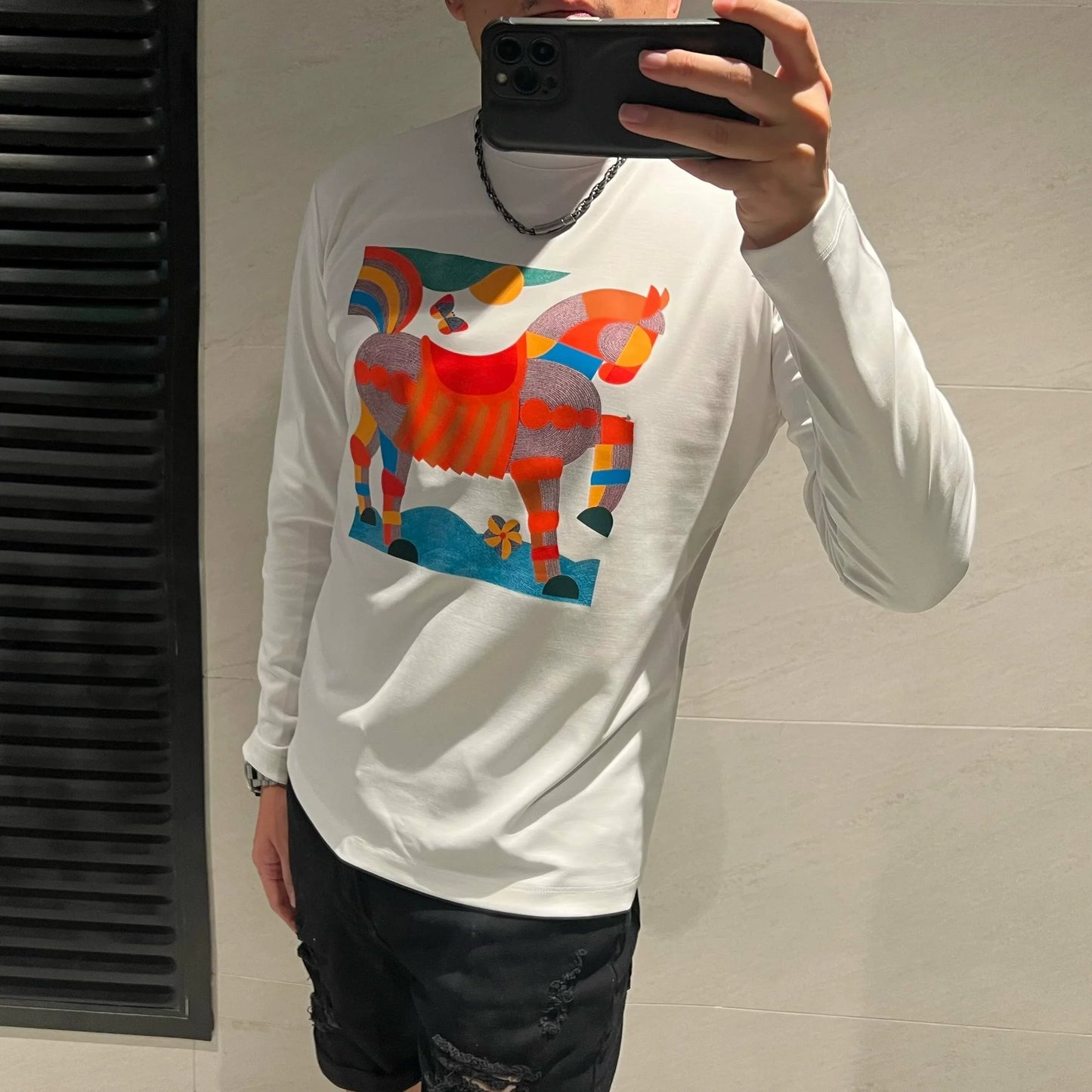 Kvinnors Långärmad T-Shirt Med Tryck Bomull-1