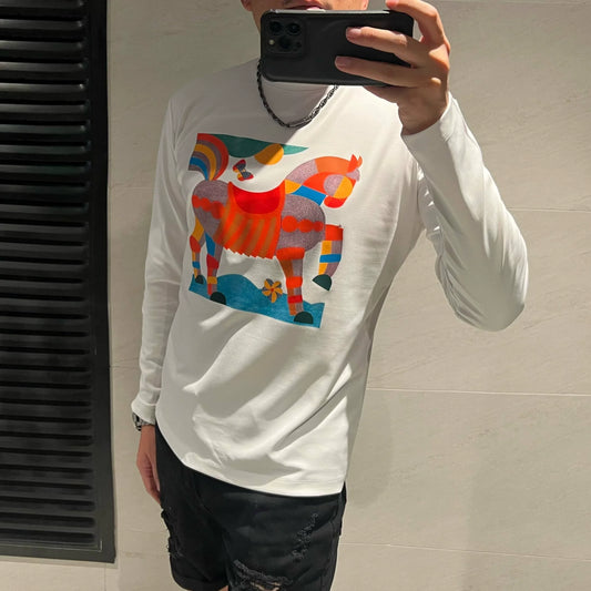 Kvinnors Långärmad T-Shirt Med Tryck Bomull-1