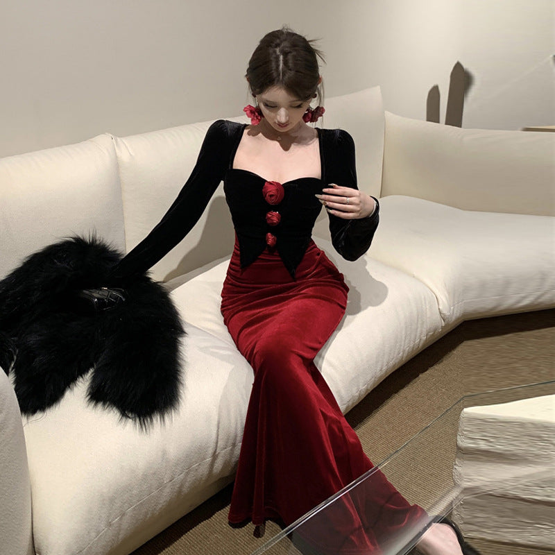 Kvinna Delad Klänning Blommig Färgblock Polyester Bomull-4