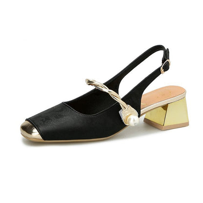 Kvinnors Slingback Pumpar med Blockklack och Justerbar Rem – Texturerat Syntetiskt Material i Metallisk Accent 9