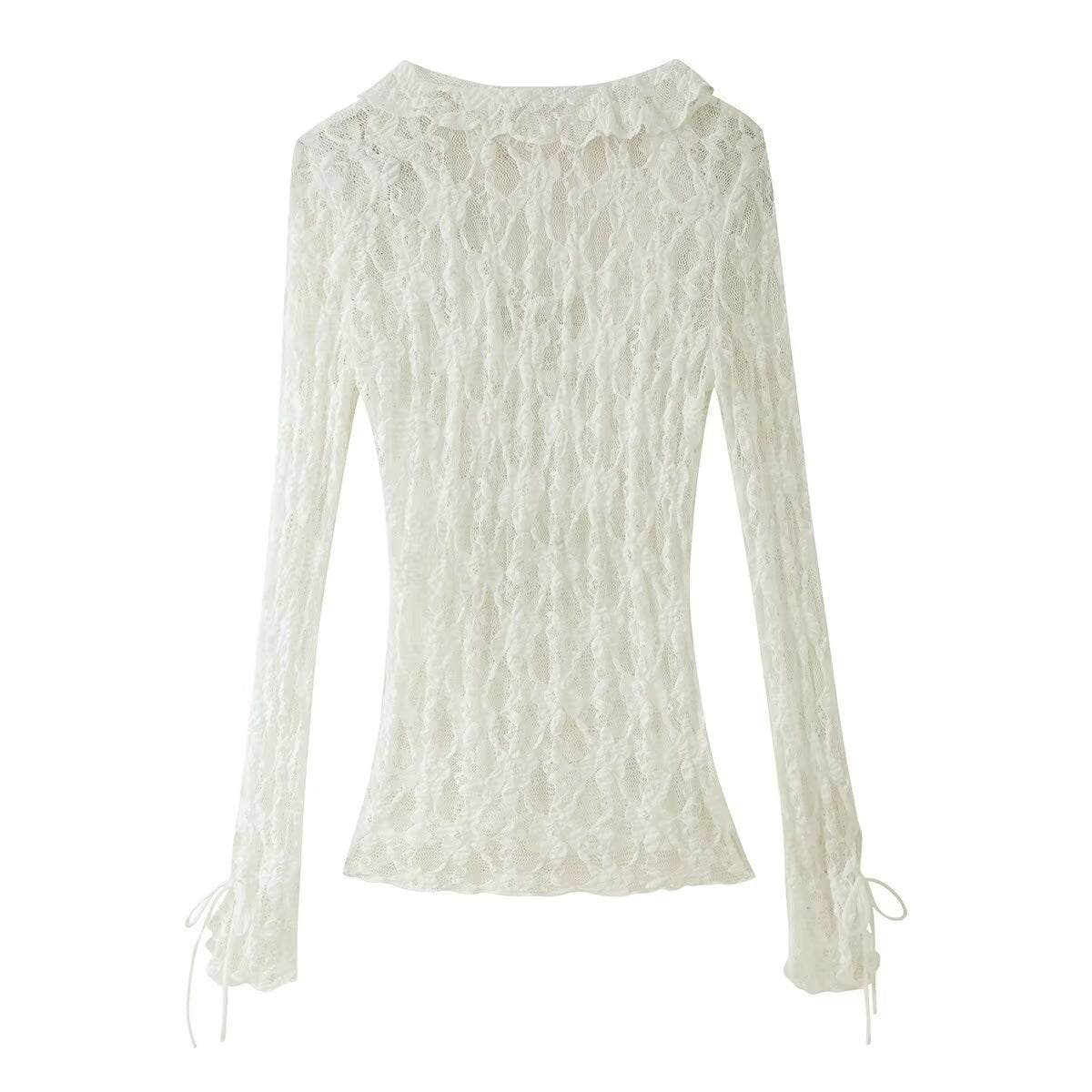 Dam V-hals Topp Långärmad Streetwear 100% Bomull-3