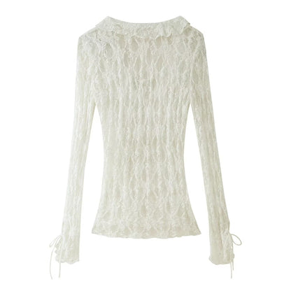 Dam V-hals Topp Långärmad Streetwear 100% Bomull-3