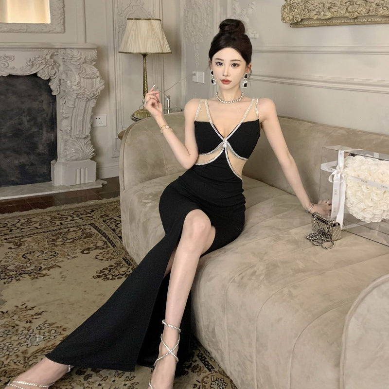 Dam Sommarklänning V-Neck Elastisk Lång Kjol-4