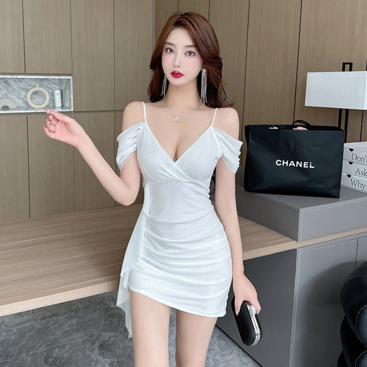 Dam Klänning Bodycon Spaghetti Band Mesh Kort V-ringning-1