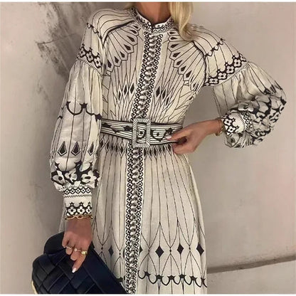 Fina Dam Klänningar A-Linje Hög Midja Långärmad Kvalitativt Tyg-5