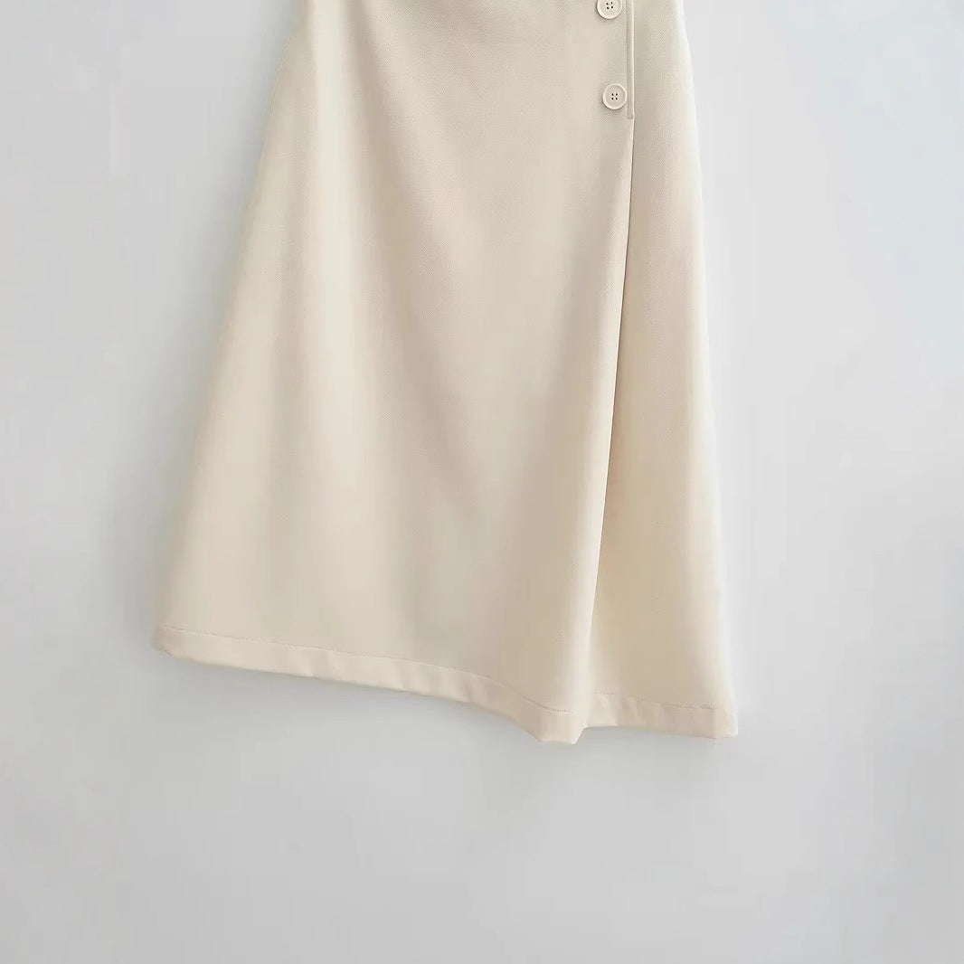 Dam Wrap Kjol med Knappdetalj och Elastisk Midja i Hårt Kläde-3