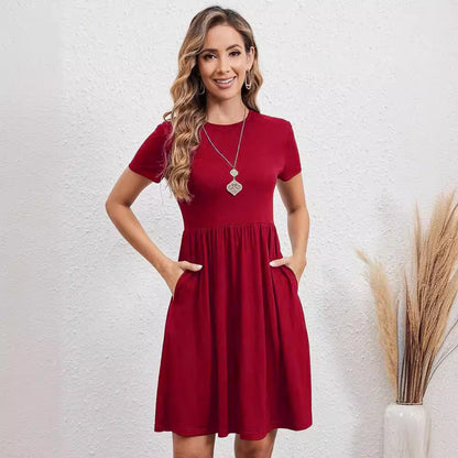 Kvinnors A-Line Klänning Elastisk Midja Polyester Kort Ärmar-3