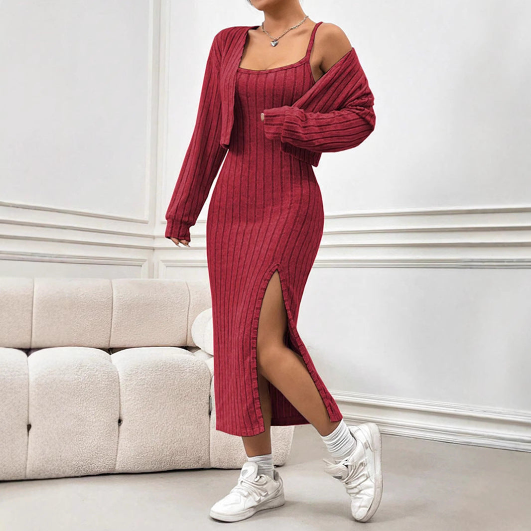 Damklänning Midi Spaghettiband Polyester Delad Design-4