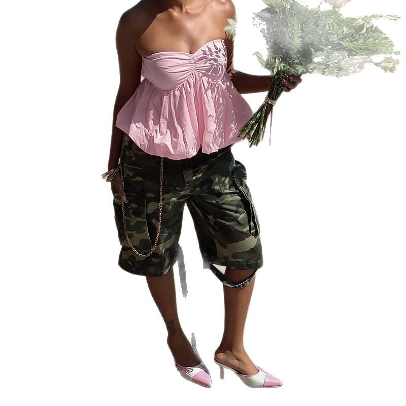 Kvinnors Bustier Topp med Flik Detalj Lätt Material 6