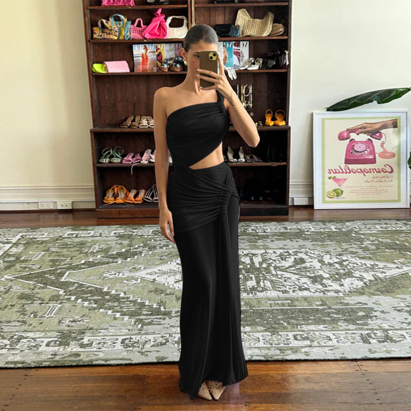Maxiklänning Dam Off-Shoulder Draperad Lätt Tyg-5