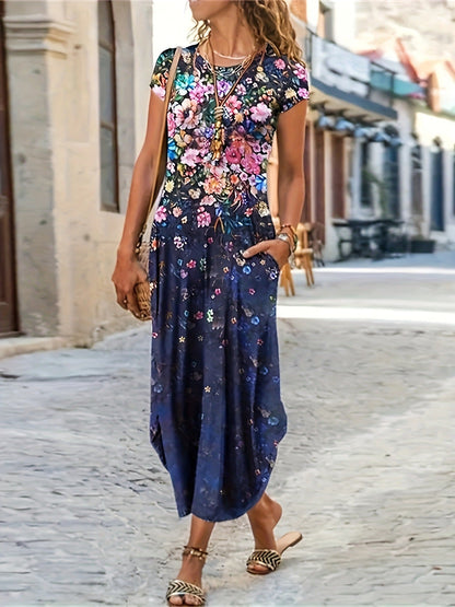 Variant image for Kvinnors Midi Klänning Blommig A-linje Polyester Spandex-17