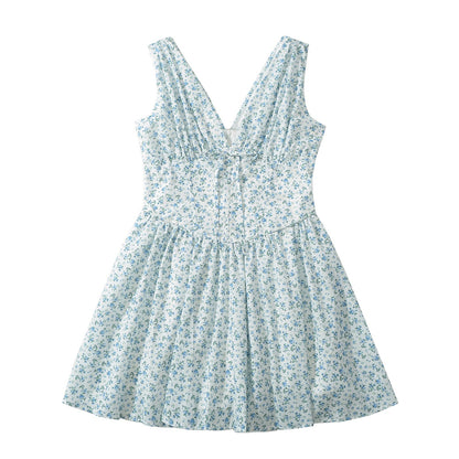Dam Sommarklänning V-ringning Blommönster Luftig Bomull 1