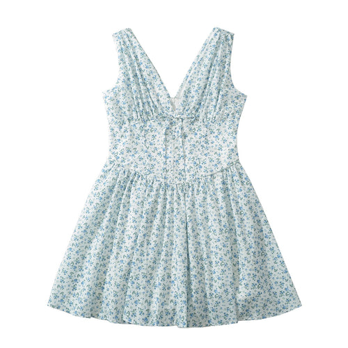 Dam Sommarklänning V-ringning Blommönster Luftig Bomull 1