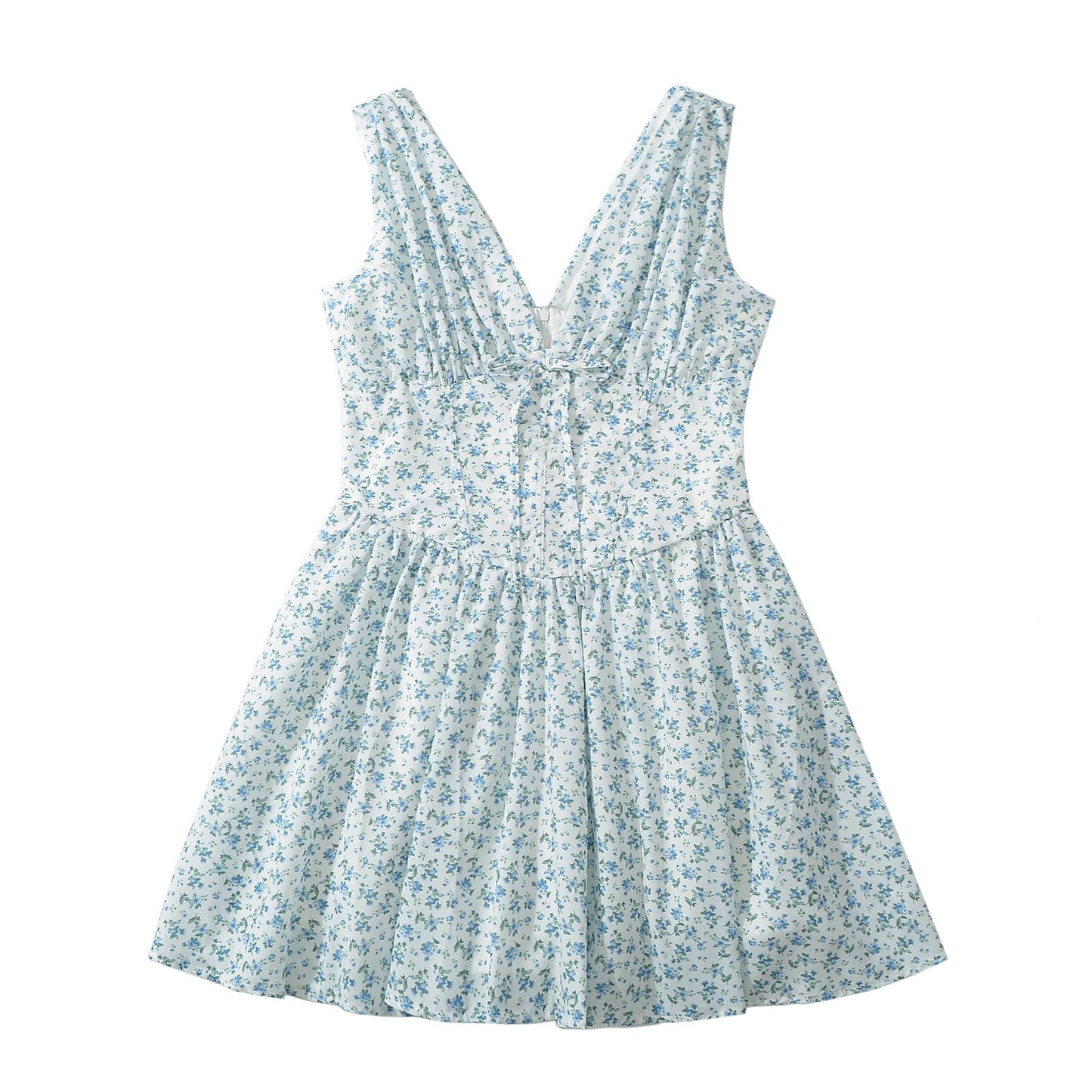 Dam Sommarklänning V-ringning Blommönster Luftig Bomull 5