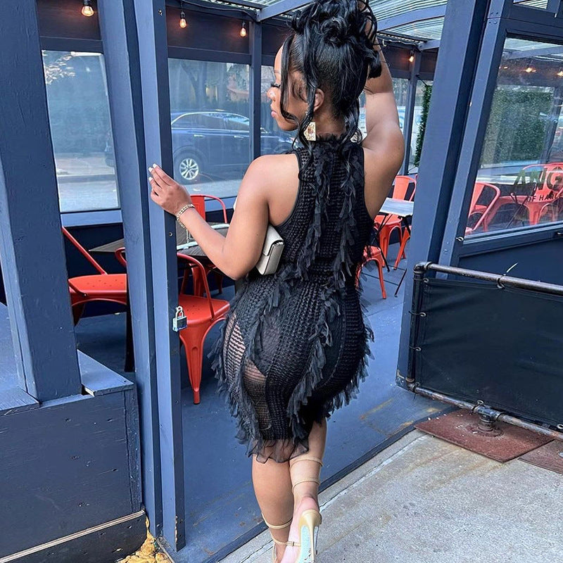 Dam Ärmlös Klänning Transparent Polyester Spandex 4