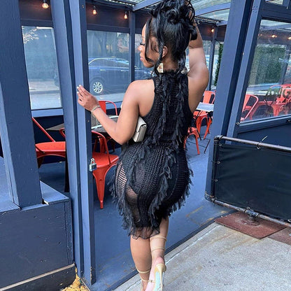 Dam Ärmlös Klänning Transparent Polyester Spandex 4