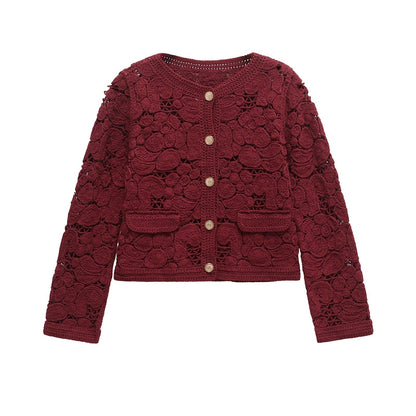 Elegante Damen Strickjacke mit Spitzen-Details und Knopfverschluss – Vielseitige Cardigan für Frühling und Herbst 3