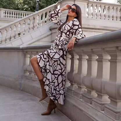 Damklänning Asymmetrisk Maxi Polyester Elegant Långärmad-4