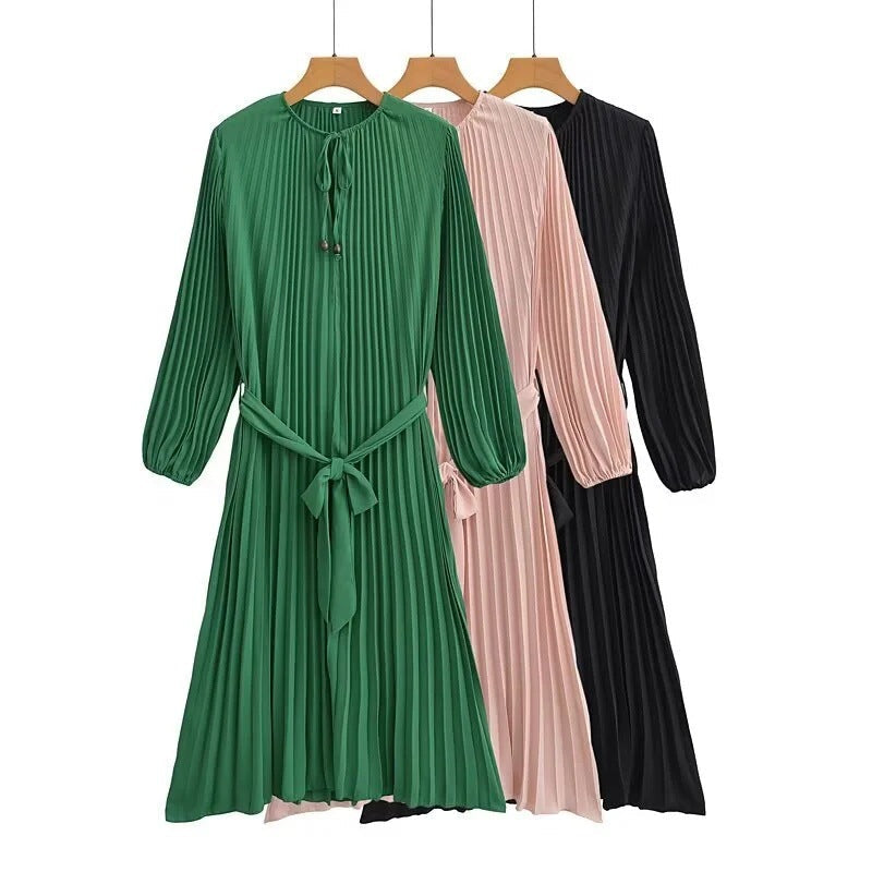 Kvinnors Veckad Klänning Slingbindning Mjuk Tyg 2