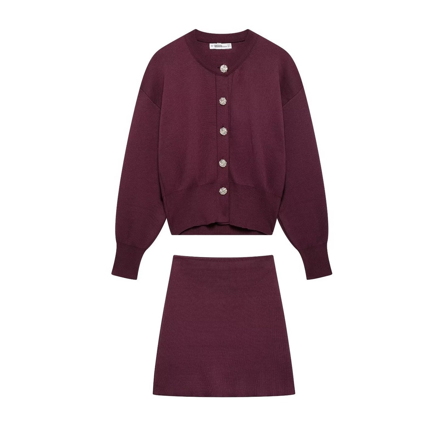 Kvinnors Kappa och Kjoluppsättning Polyester med Knappdetaljer-3