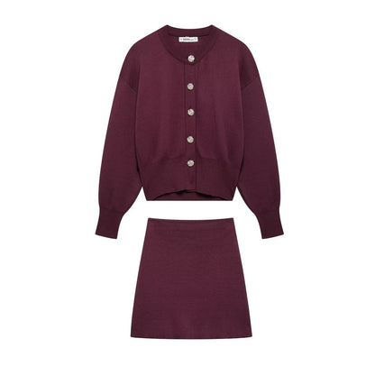 Kvinnors Kappa och Kjoluppsättning Polyester med Knappdetaljer-3