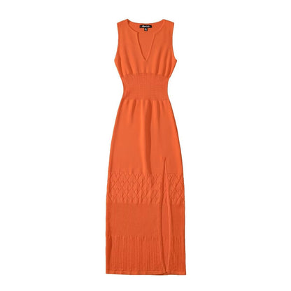 Kvinna Lång Klänning Ärmlös Viskos V-Ringning Elegant-4