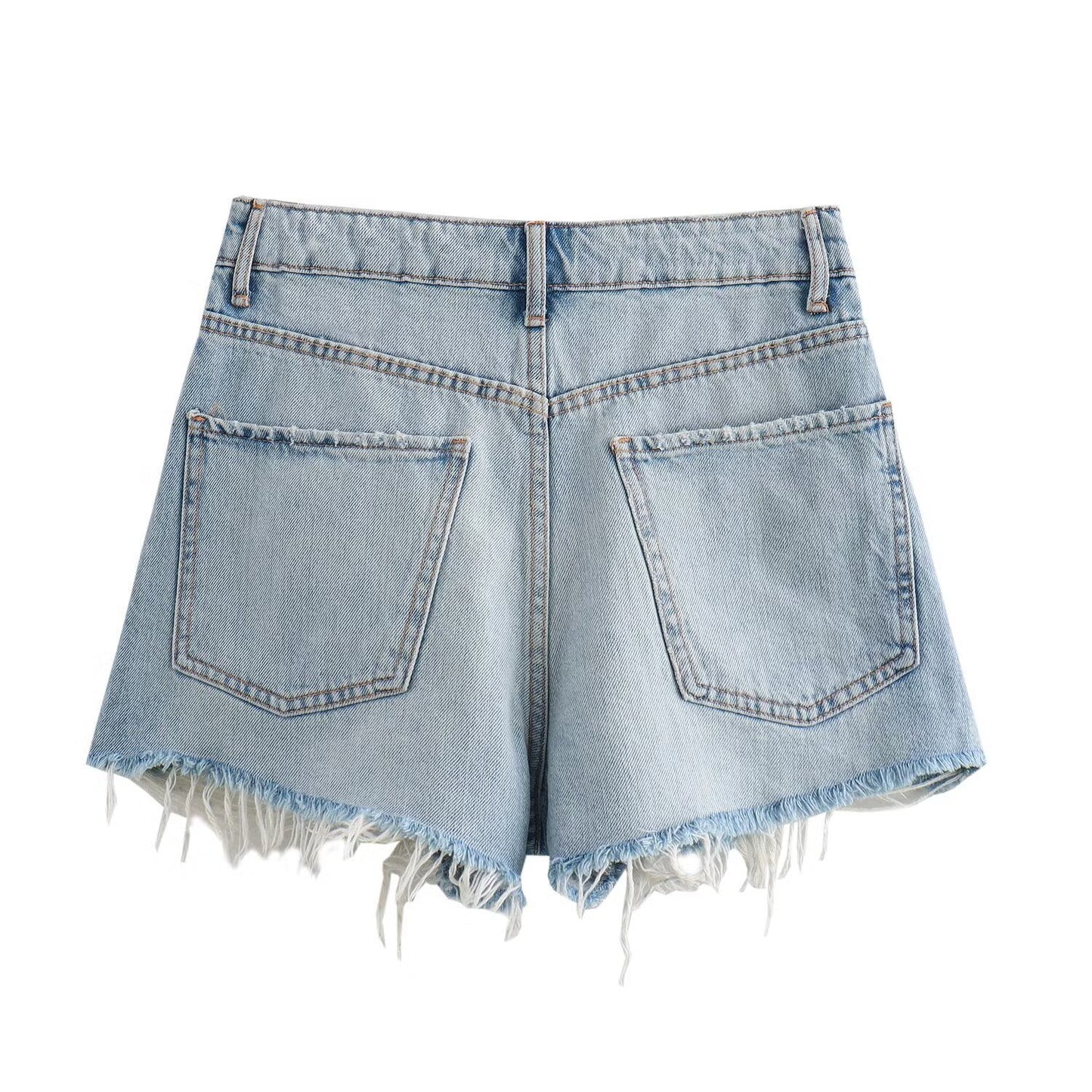 Kvinnors Denimshorts Avslappnad Snitt Fransad Bomull 2