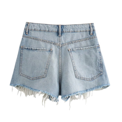 Kvinnors Denimshorts Avslappnad Snitt Fransad Bomull 2
