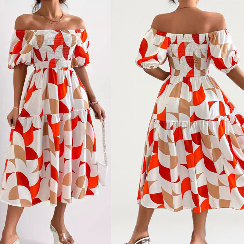 Damklänning A-linjeformad Geometriskt Mönster Polyester-2