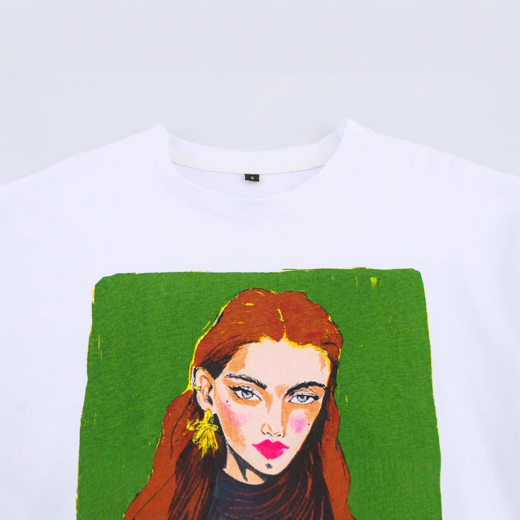 Dam T-shirt Kortärmad Bomull med Kreativt Konsttryck-3