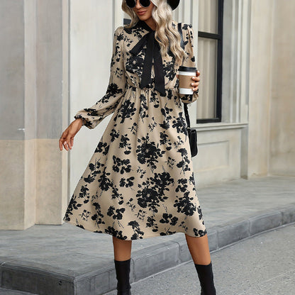 Dam Klänning A-Line Långärmad Polyester Midi-2