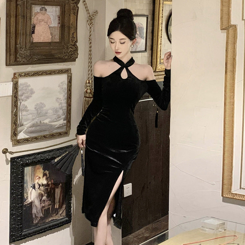 Kvinnors Bodycon Klänning Off-Shoulder Slim Fit Polyester-3