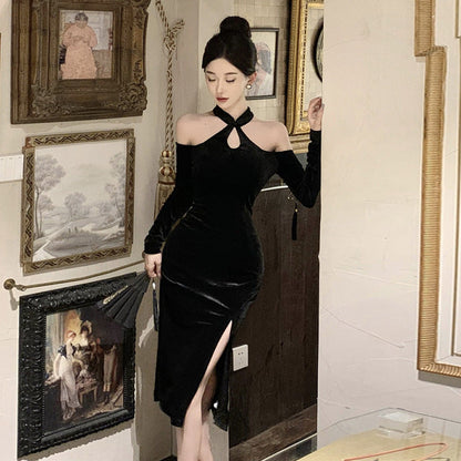 Kvinnors Bodycon Klänning Off-Shoulder Slim Fit Polyester-3