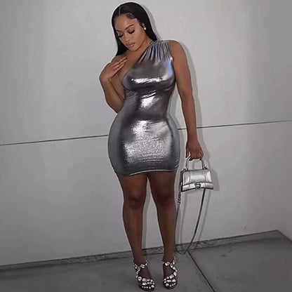 Kvinnors Glittrig Miniklänning Asymmetrisk Polyester 2