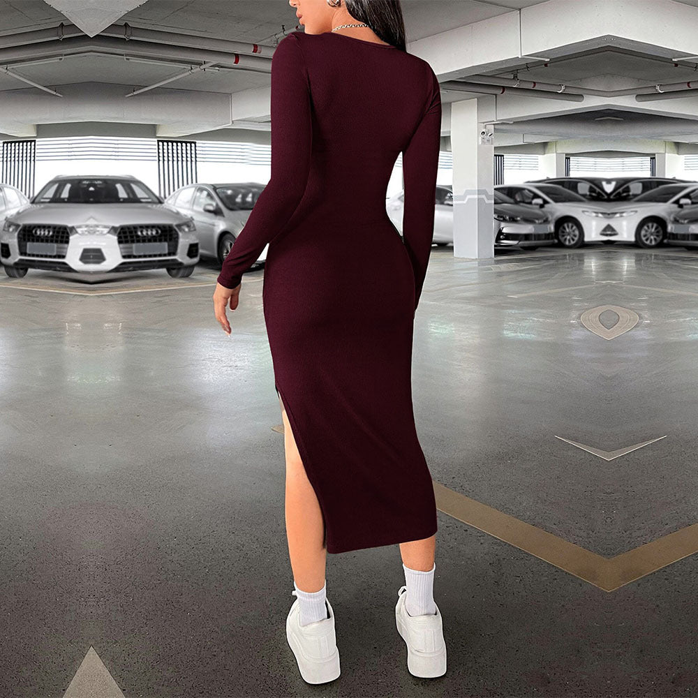 Kvinnors Bodycon Klänning Fyrkantig Uskärning Mjuk Polyester-3