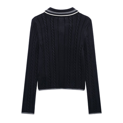 Kvinnors Tröja Modern Stickdesign Klassisk Polo Bomull 3