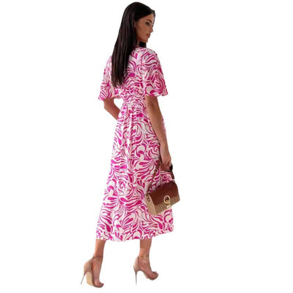 Damklänning A-linje V-hals Elastisk Midja Polyester-6