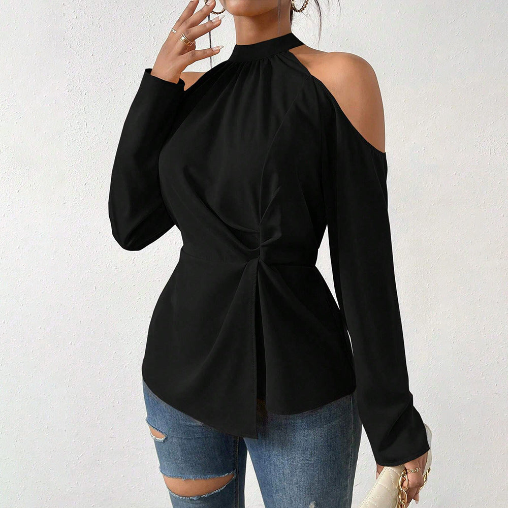 Kvinnors Festtop Axelfri Wrap Bomullsmix Elegant Topp 5