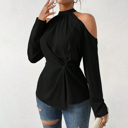 Kvinnors Festtop Axelfri Wrap Bomullsmix Elegant Topp 5