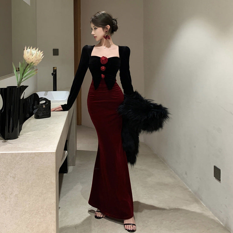 Kvinna Delad Klänning Blommig Färgblock Polyester Bomull-2