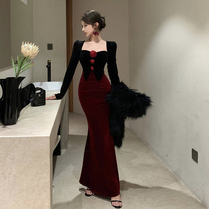 Kvinna Delad Klänning Blommig Färgblock Polyester Bomull-2