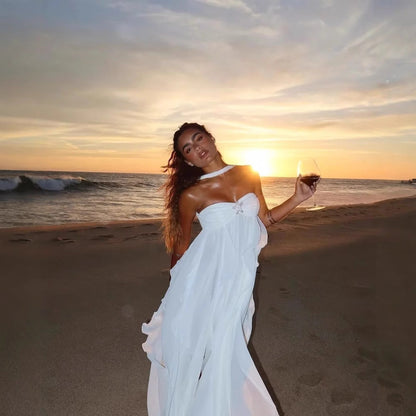 Dam Strandklänning Asymmetrisk Snitt Lätt Tyg-5