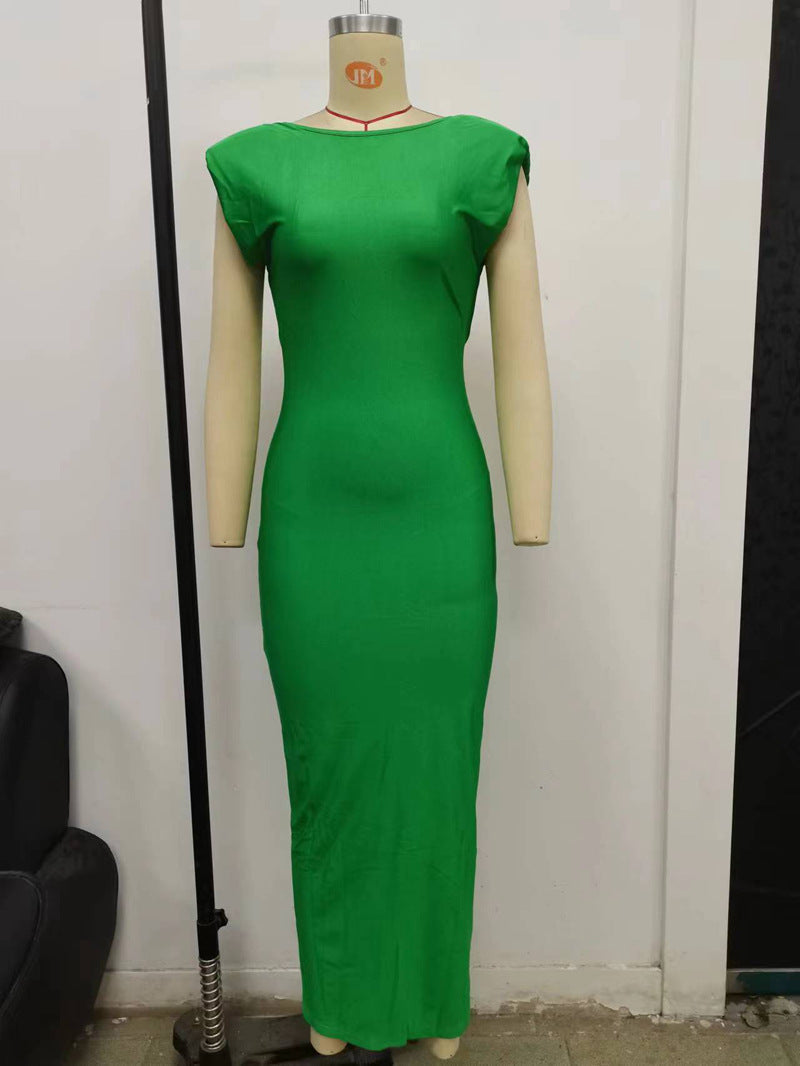 Dam Midiklänning Ärmlös Cirkulär Nackring Polyester Lång Kjol-1