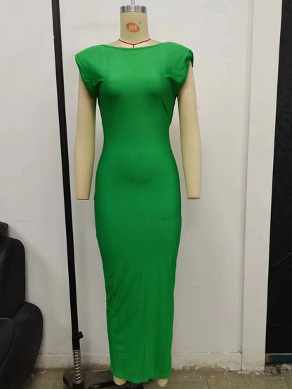 Dam Midiklänning Ärmlös Cirkulär Nackring Polyester Lång Kjol-1