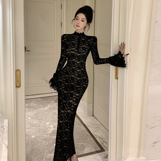 Fina Dam Klänningar Slim Fit Holo Långärmad Elegant Dress-1