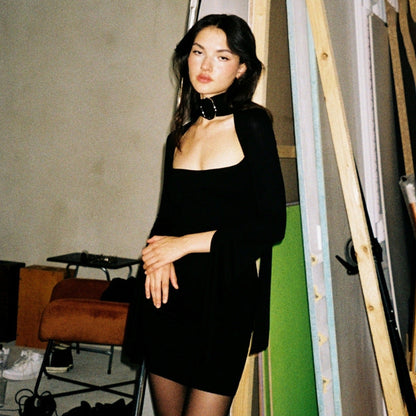 Kvinnors Miniklänning Axel-Fri Design med Förförisk Klyvning Polyester-Elastan 7